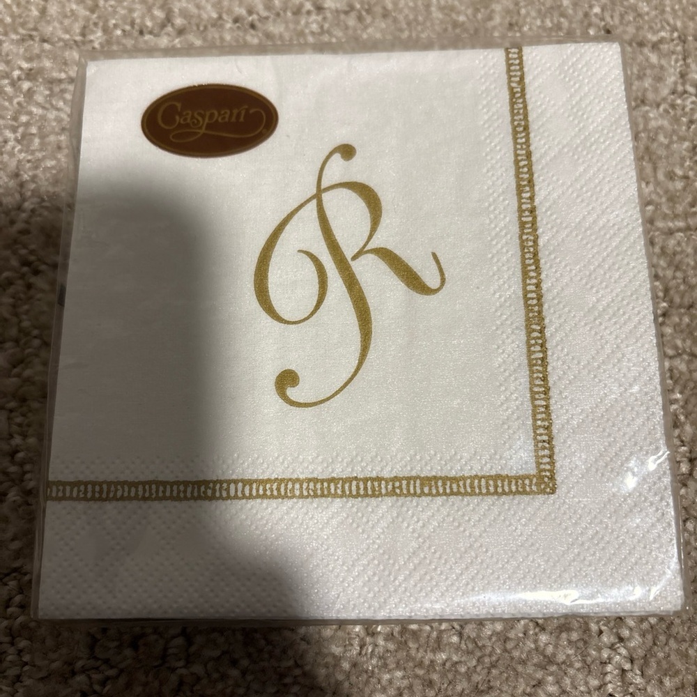 Caspari Hemstitch Script Letter R 20 Triple Ply Napkins 25cmx25cm